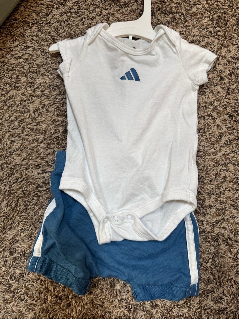 adidas White Bodysuit with Blue Shorts Set